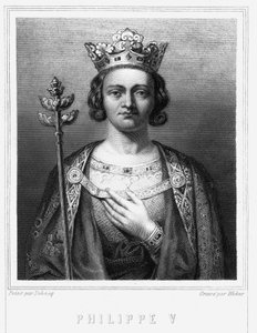 Portret van Filips V de Lange (1294 - 1322), koning van Frankrijk - in "Histoire des Français" door Lavallée, gravure, sd