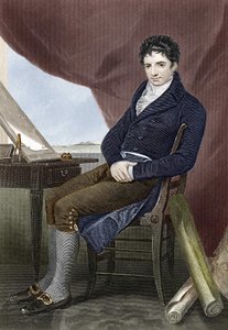 Portret van Robert Fulton (1765 - 1815), Amerikaanse scheepsbouwkundige (Nautilus) (gravure 19e eeuw) door Unknown artist
