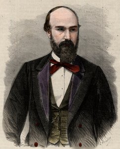 Portret van Santos Gutierrez (1820-1872), politicus en voormalig president van de Verenigde Staten van Colombia. Gravure in 