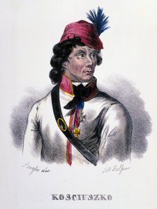 Portret van Thaddeus (Tadeusz) Kosciuszko (Kosciusko) Poolse soldaat (1746-1817). Gravure uit de 19e eeuw door Unknown artist