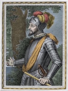 Portret van Vasco Nunez de Balboa, Spaanse conquistador (1475-1517) - Gravure 19e eeuw