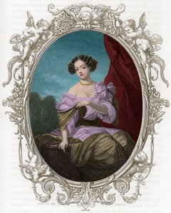 Portret van de hertogin (Mademoiselle) door Fontanges (1661-1681), favoriet van Lodewijk XIV - Gravure uit 1862 in 