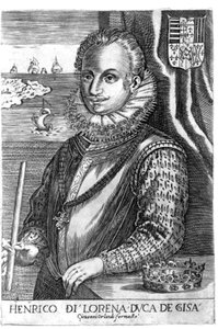 Portret van de hertog van Guise (Hendrik I van Lotharingen, bekend als de Scalafre (1550 - 1588)). Gravure uit de 17e eeuw. door Unknown artist