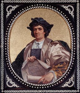 Portret van de Italiaanse navigator Christoffel Columbus (1451-1506) Mozaïek door Unknown artist