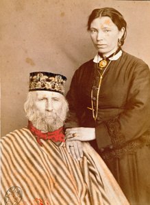Portret van de Italiaanse patriot en held van de Risorgimento Giuseppe Garibaldi (1807-1882) met zijn derde vrouw Francesca Armosino door Unknown artist