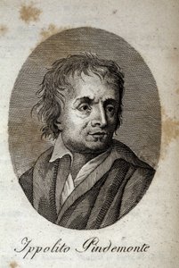 Portret van de Italiaanse dichter Ippolito Pindemonte (1753-1828), vriend van de dichter en Italiaanse toneelschrijver Ugo Foscolo (1778-1827). Gravure uit de 19e eeuw