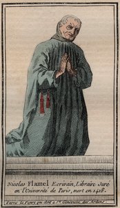 Portret van de Franse alchemist Nicolas Flamel (1330-1418) - Gravure - Portret van de Engelse alchemist Nicolas Flamel - Gravure Privécollectie door Unknown artist