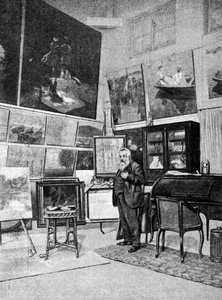 Portret van de schilder Claude Monet (1840 - 1926) in zijn atelier. door Unknown artist