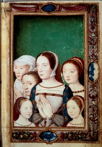 Portretten van de dochters van Francois I en zijn twee vrouwen. Meisjes: Louise (1515 - 1517), Charlotte (1516 - 1524), Madeleine (1520-1537), Marguerite (1523-1574). Claude van Frankrijk (1499-1524) en Eleonore van Habsburg (1498 - 1558). Miniatuur in 