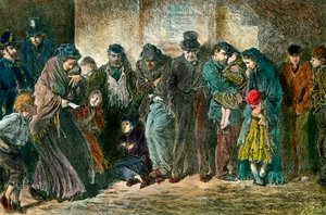 Armoede in Londen bij de deur van een schuilplaats door Unknown artist