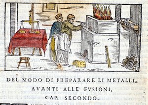 Voorbereiding van metaal voor smelten - in Pirotechnia van Biringuccio