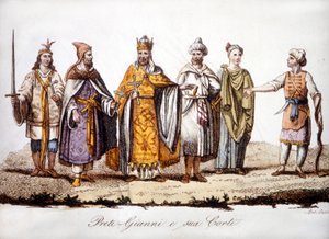 Priester Jean en zijn hof. Gravure begin 19e eeuw