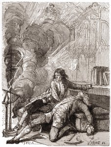 Professor Georges Guillaume Richmann (1711-1753) stierf in zijn werkplaats na een experiment met een elektrometer door Unknown artist