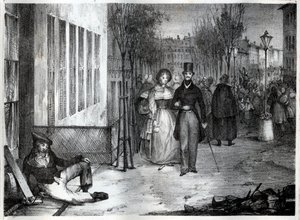 Promenade sur les boulevards in Parijs in de 19e eeuw - gravure door Unknown artist