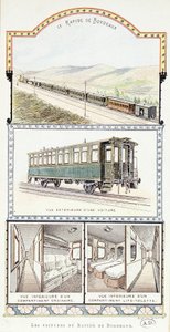Spoorwegen van Orléans: buiten- en binnenaanzichten van Bordeaux Rapid-wagens door Unknown artist