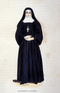 Religieuzen van de Visitatie, een orde gesticht door Sint Franciscus van Sales en Sint Jeanne de Chantal in 1610. Gravure uit de 19e eeuw