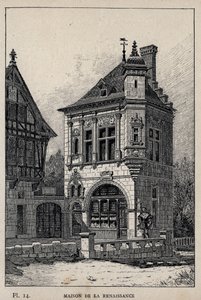 Renaissance huis - gravure van 1889 in 