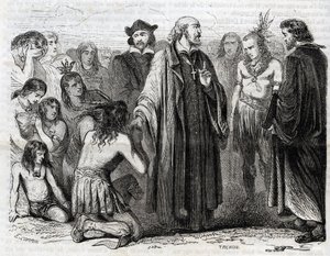 Afbeelding van Bartolome de las Casas (1484-1566) Dominicaanse priester, missionaris bij de Indianen (portret van Bartolome de las Casas, dominicaanse monnik en beschermer van de Indianen - gravure van 1860)