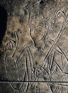Voorstelling van Sanchez II Garcia (1010-1029), Graaf van Castilië. Laag reliëf gebeeldhouwd op het graf van het klooster van San Salvador, in Ona (Spanje).
