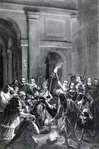Afbeelding van een exorcismescène (illustratie)