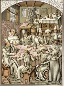 Weergave van ambtenaren in de 14e eeuw (chromolithografie uit het boek van rekeningen van de broederschap 