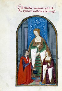Voorstelling van de koningin van Spanje Isabella de Katholieke, haar dochter Jeanne Iere de Waanzinnige en Pedro Marcuello