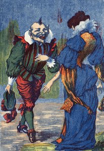 Riquet presenteert zich opnieuw aan de prinses. Illustratie voor "Riquet met de kuif", sprookje door Charles Perrault (1628-1703), Franse schrijver. Anonieme illustratie. Beeld Marcel Vagne, Jarville Nancy, ongedateerd (eind 19e eeuw). door Unknown artist