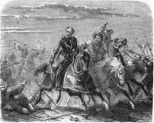 Robert van de Mark van Landsknechts, neemt het lichaam van zijn zoon weg van de Zwitsers. Gravure van de 19e eeuw door Unknown artist