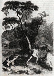 Roland achtervolgt Angelique (Angelica) - gravure van 1851 uit 