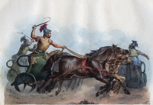 Romeinse wagenrace of Biga-race (Bige) - gravure uit 