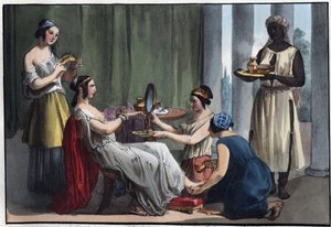 Romeinse dame bij haar toilet - gravure uit 
