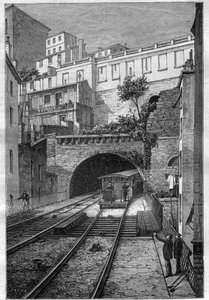 Route van de spoorlijn van Lyon naar Fourvière - gravure in 