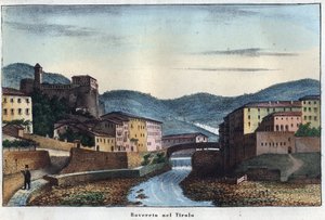 Rovereto stad in Trentino in Noord-Italië - 19e eeuw - gravure uit 