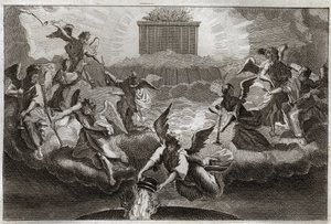 Royaumont Bijbel, Nieuwe Testament: Zeven Engelen blazen de trompetten van de Openbaring na het openen van het zevende zegel van het boek door het Lam. Een andere Engel neemt een wierookvat, vult het met het vuur van het Altaar en werpt het op de aarde. Il door Unknown artist