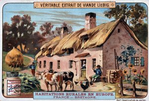 Plattelandswoning van Bretagne - chromo. Liebig, ca. 1895 door Unknown artist