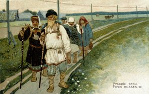 Russische reizigers te voet in de 19e eeuw door Unknown artist
