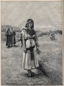 Ruth werkend in het veld van Boaz (Booz) (Ruth en Boaz) - gravure naar het schilderij van Druch-hajos