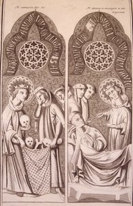 Saint Louis raapt botten op en geeft melaatsen voedsel door Unknown artist