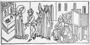 Sint Mattheüs. Gravure uit “Leben der Heiligen - sommerteil” (Het boek van de heilige) door Jacobus (James) van Voragine (1228-1298). Lübeck 1488 door Unknown artist