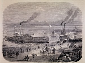 San Francisco Docks en raderstoomschepen (Californië) - in "Tour du Monde"