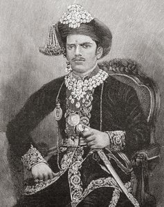 Sayajirao Gaekwad III, 17 jaar oud, Maharaja van de staat Baroda, India (gravure) door Unknown artist