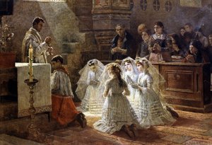 Scène van communie in de 19e eeuw door Unknown artist