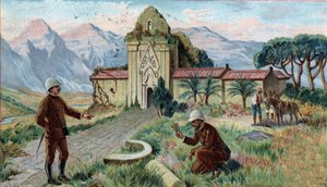Scènes van verdwenen koninkrijken: Tempel in de bergen van Qui-Nhon Provincie van Cambodja. Chromolithografie uit de 19e eeuw. door Unknown artist