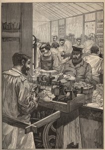Zeeschuim: vervaardiging van zeeschuimpijpen. Gravure uit 1885 in 