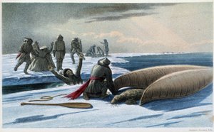 Zeehondenjacht: "Zeehondenjacht in de golf" - in "Exploration of the Labrador Peninsula" door Hind, Londen door Unknown artist