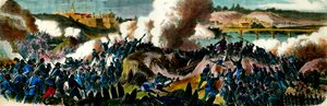 Secessieoorlog: De Yankees veroverden Richmond (Virginia), hoofdstad van de Zuidelijke Confederatie in 1865. Gravure uit de 19e eeuw Privécollectie door Unknown artist