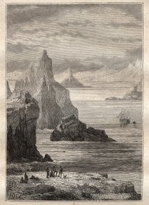 Tweede reis (1772-1775) door Kapitein James Cook (1728-1779): uitzicht op het Noel-kanaal, Vuurland - illustratie uit 