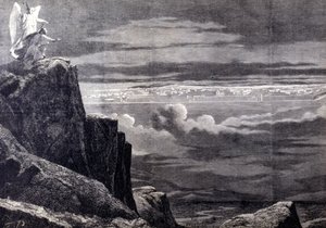 Gezicht op het Hemelse Jeruzalem; afbeelding van het aardse Jeruzalem na het Laatste Oordeel, het daalt uit de hemel neer om zich op aarde te vestigen. Gravure uit de 19e eeuw. door Unknown artist