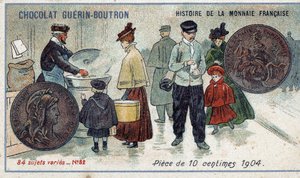 Serie Histoire de la Monnaie Française uitgegeven door Chocolat Guérin Boutron. 10 cent munt in 1904