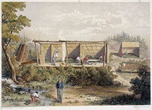 Kamp van kolonisten in Canada - in "Sketches on the nipisaguit a river of New Brunswick in America" door William Hickman, ed. Halifax door Unknown artist